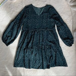 Polka Dot Long Sleeve V-Neck Tunic Dress Size S